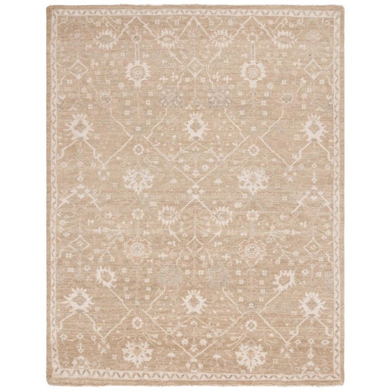 Elegant Ivory Floral Hand-Knotted Wool & Viscose 9' x 12' Rug