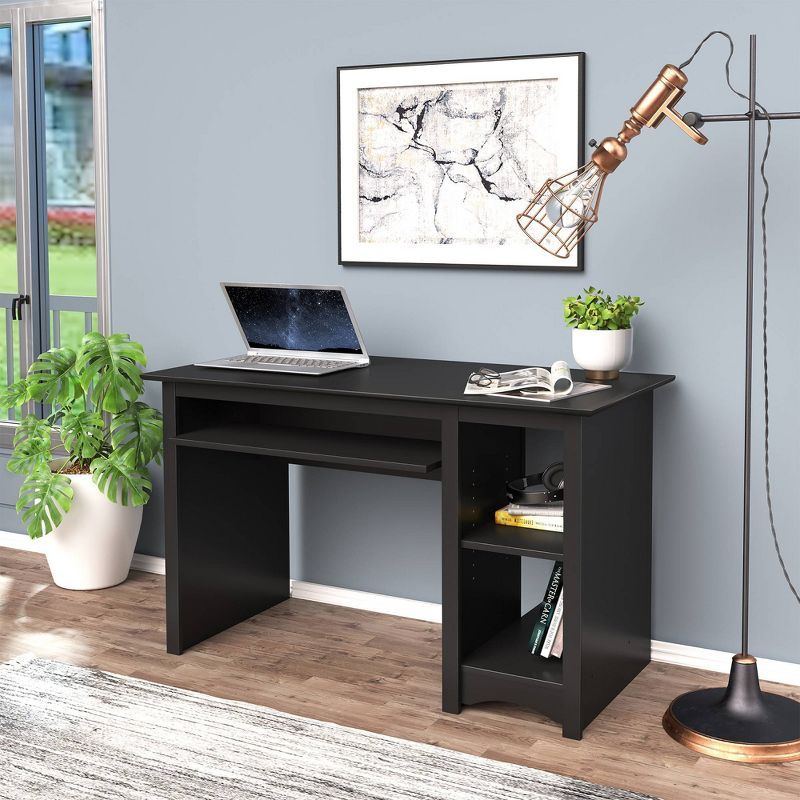 Sleek Black Wall-Mounted Computer Desk with Drawer and Keyboard Tray