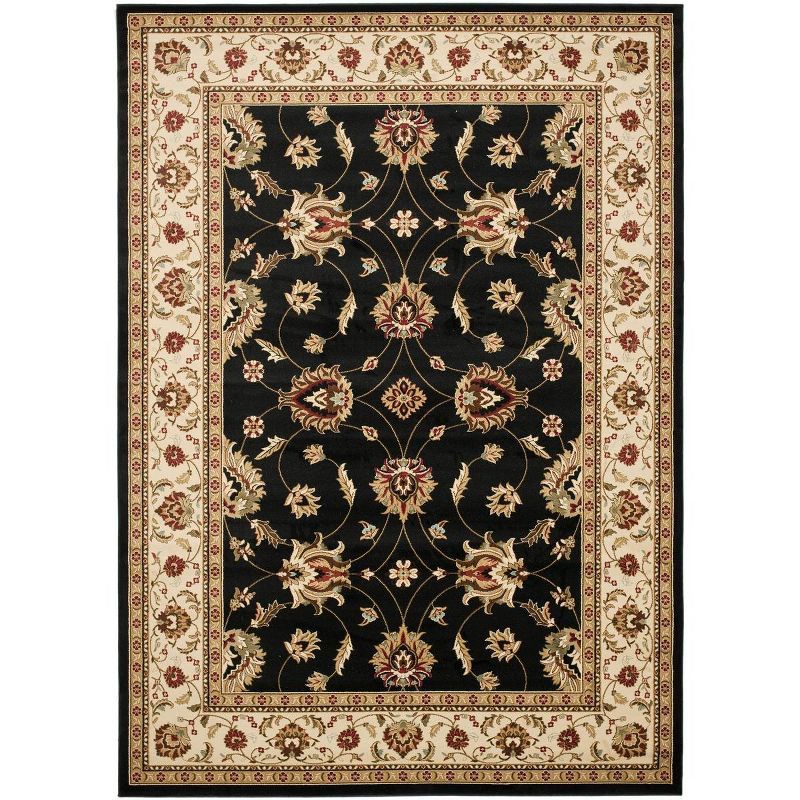 Rectangular Black and Ivory Synthetic Stain-Resistant Area Rug