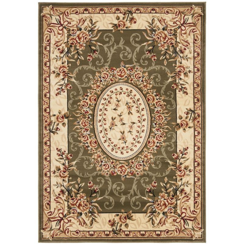 Ivory and Sage Floral Synthetic 9' x 12' Area Rug