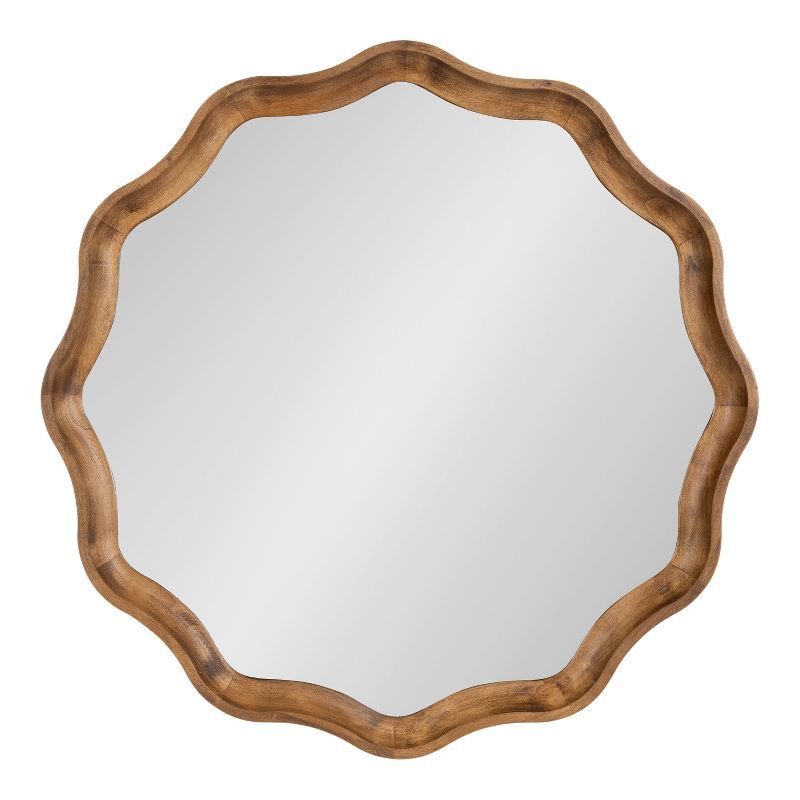 Hatherleigh 28" Rustic Brown Scalloped Round Wood Mirror