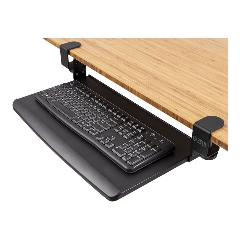 Compact Clamp-On Black Adjustable Keyboard Tray with Non-Slip Surface