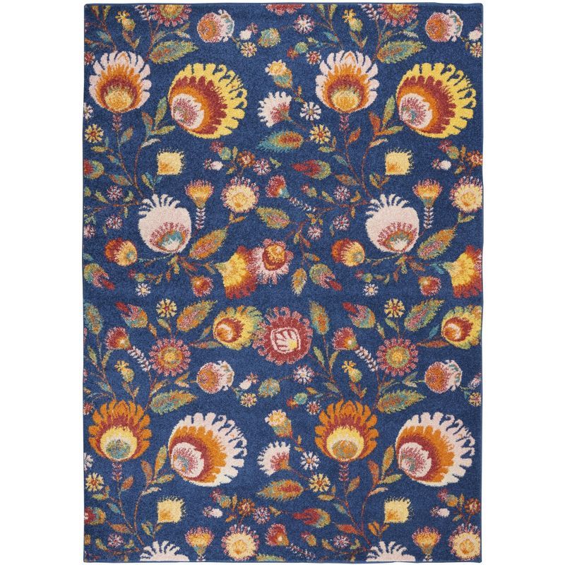 Bohemian Bliss Navy Multicolor Floral 4' x 6' Synthetic Area Rug