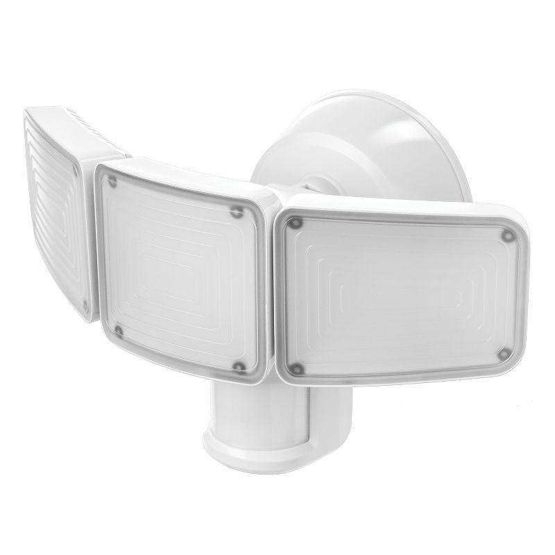 White Aluminum Triple-Head LED Security Light with Motion Sensor