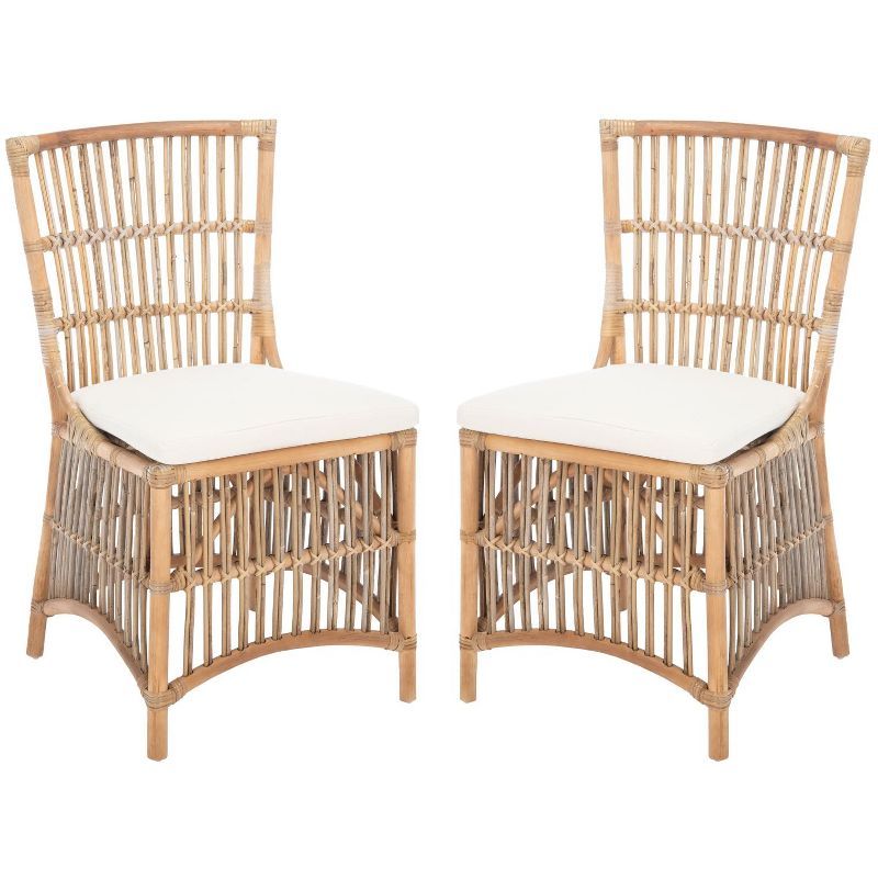 Erika Gray Rattan Accent Chairs with Cushions, Set of 2