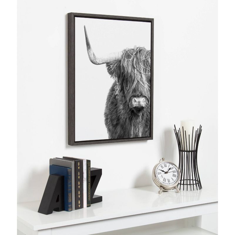 Sylvie Highland Cow Black and White Framed Canvas Art