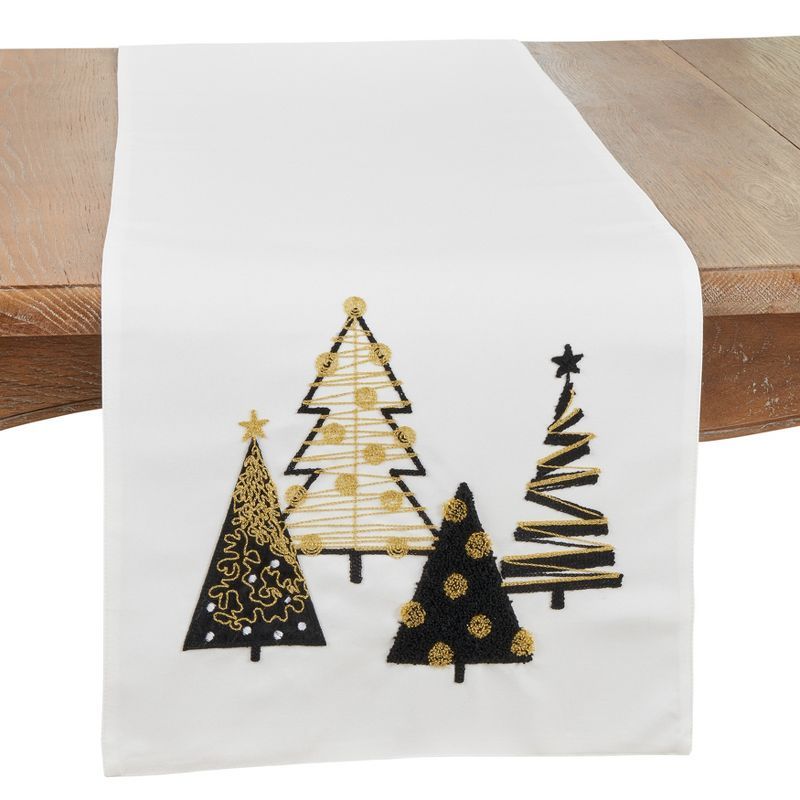 White Polyester Christmas Trees Table Runner, 16" x 70"