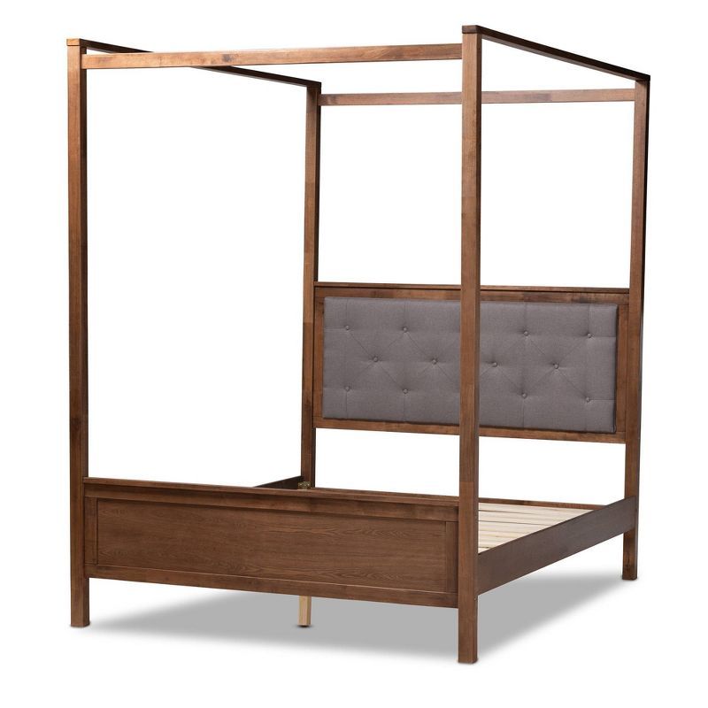 Luxurious Gray Tufted Queen Platform Bed with Walnut Wood Frame