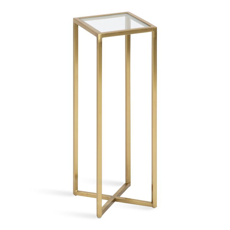 Jaspur Gold and Clear Square Metal and Glass Accent Table