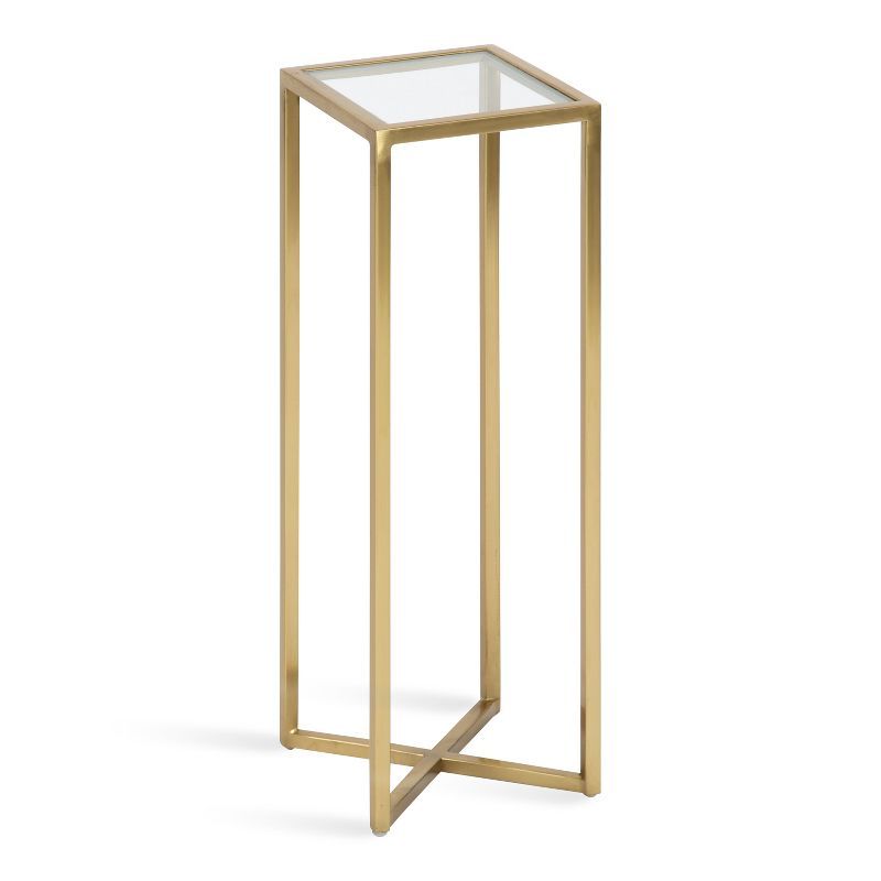 Jaspur Gold and Clear Square Metal and Glass Accent Table