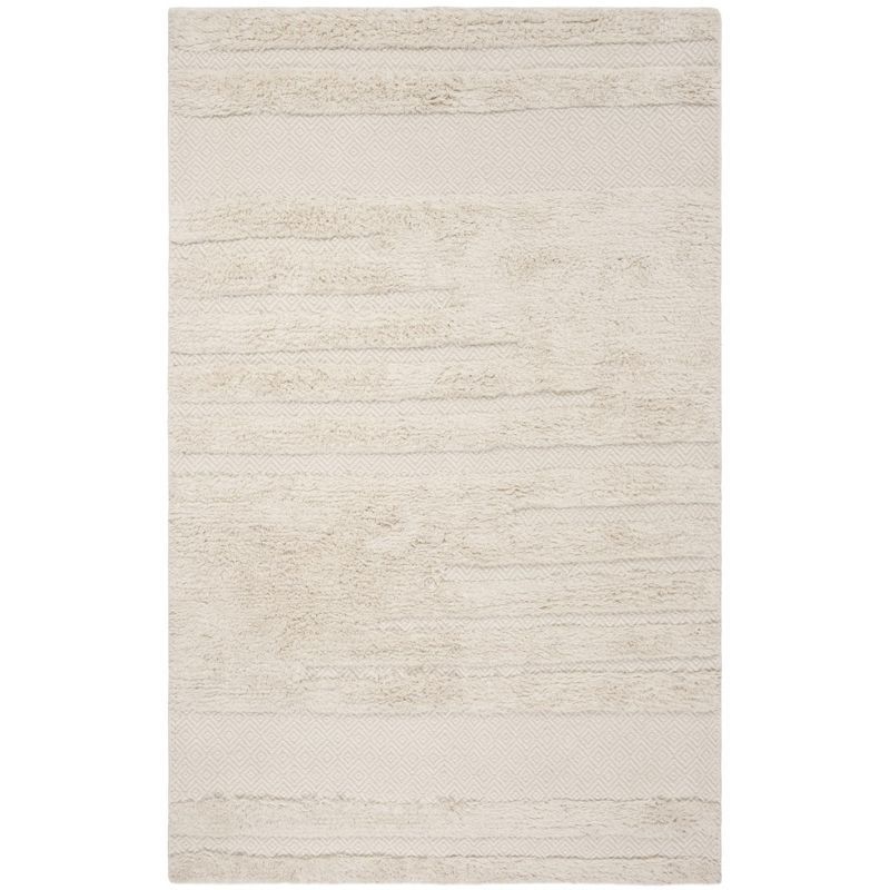Ivory Hand-Knotted Wool and Cotton Area Rug, 3' x 5'