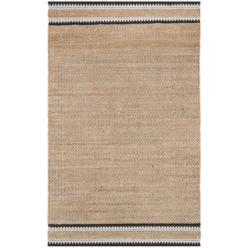 Natural Black Geometric Flat Woven Wool Cotton Rug 6' x 9'