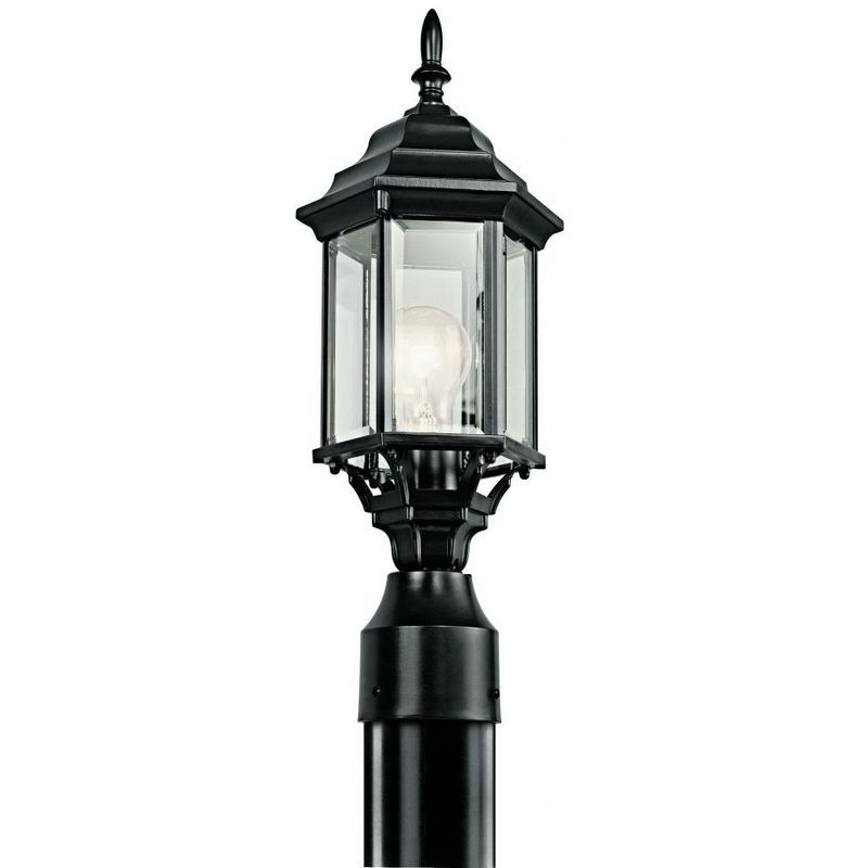 Black Aluminum Traditional Outdoor Post Light with White Lantern Shade
