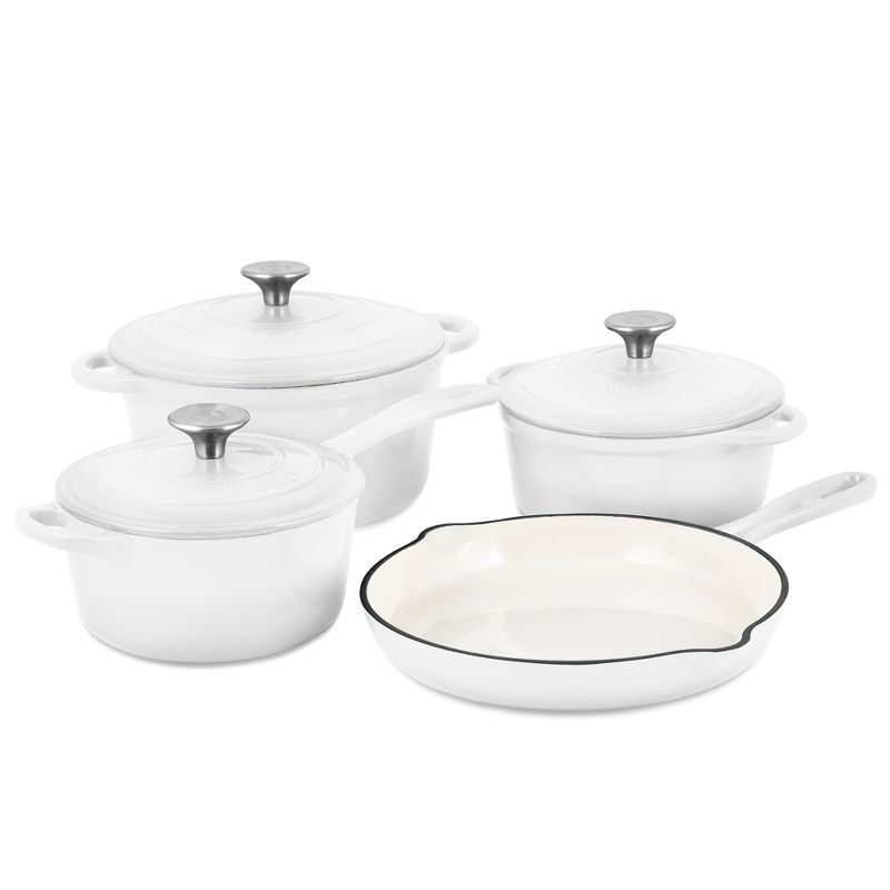 White Enameled Cast Iron 7-Piece Nonstick Cookware Set