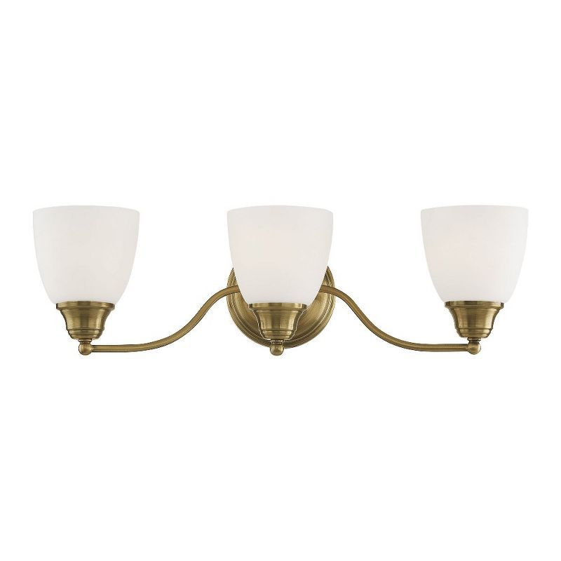 Antique Brass 3-Light Vanity with Opal Glass Shades