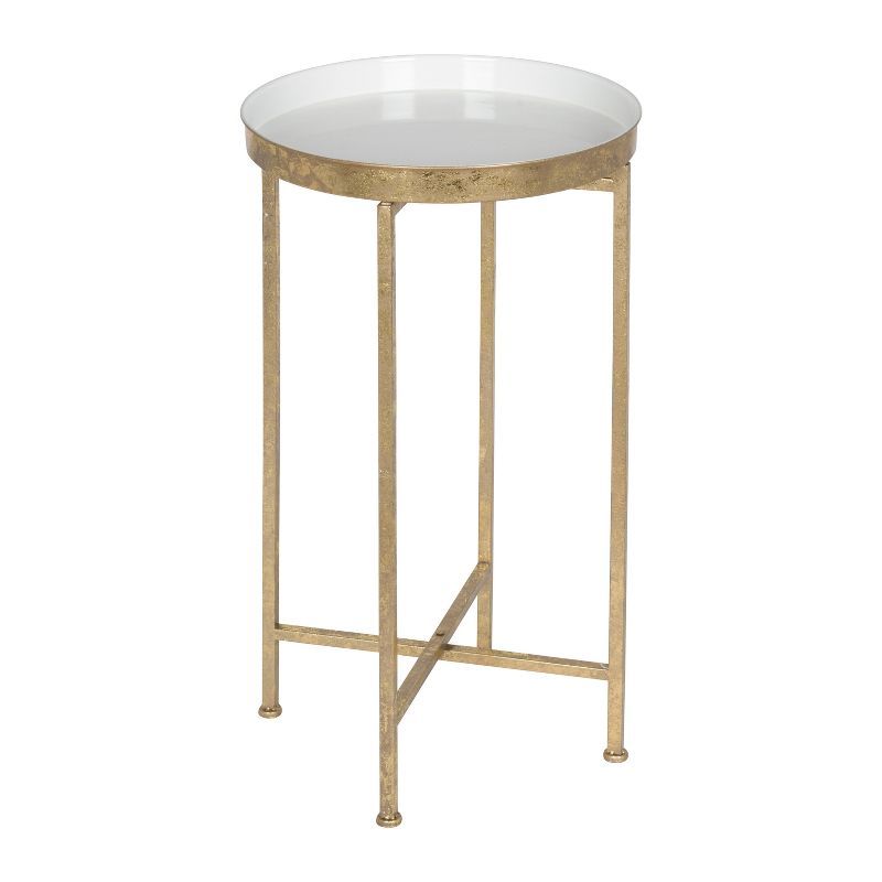 White and Gold Round Metal Foldable Tray Accent Table