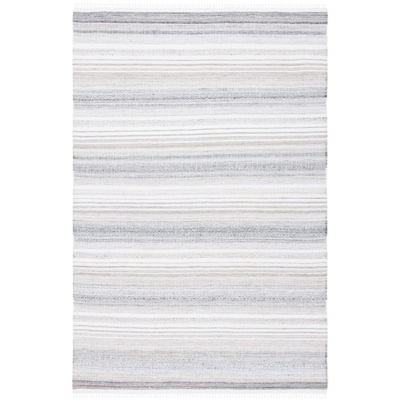 Bohemian Ivory & Charcoal Handwoven Kilim Rug - 4' x 6'