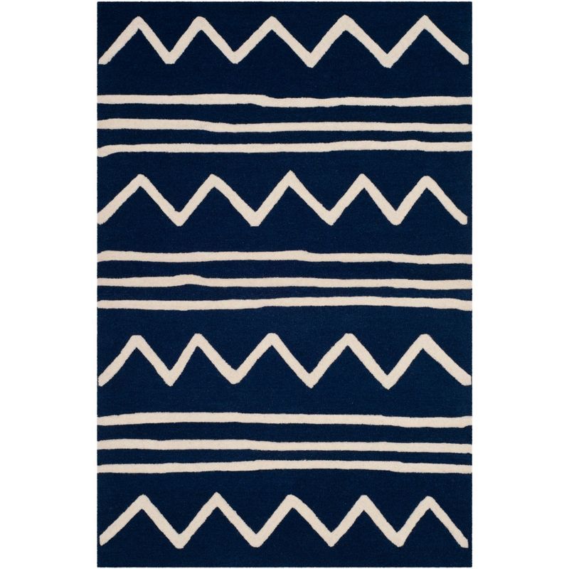 Navy and Ivory Hand-Tufted Wool Kids Area Rug