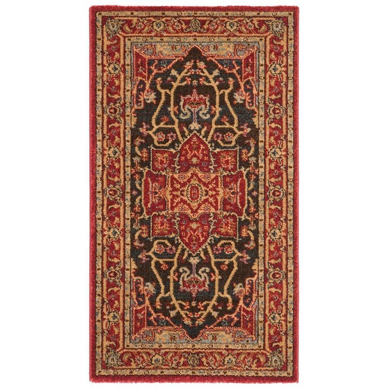 Traditional Red and Black Synthetic 2'2" x 4' Accent Rug