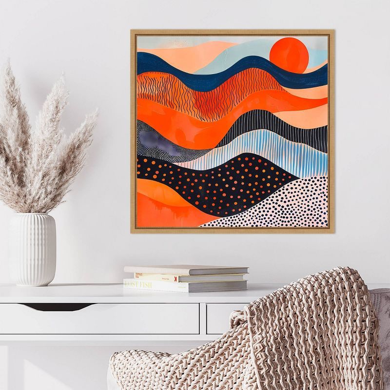 Abyss Abstract Orange and Blue Canvas Print with Maple Frame