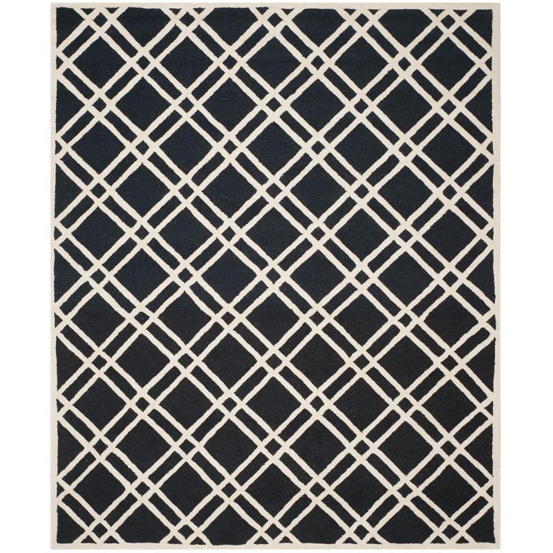 Navy Blue and Ivory Hand-Tufted Wool 9' x 12' Area Rug