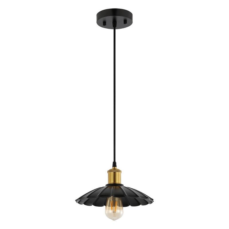 Novaire Vintage Umbrella Black Iron Pendant with Brass Accents