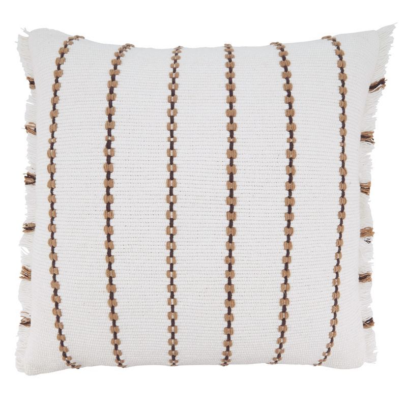 Ivory and Brown Striped Cotton Throw Pillow, 22"