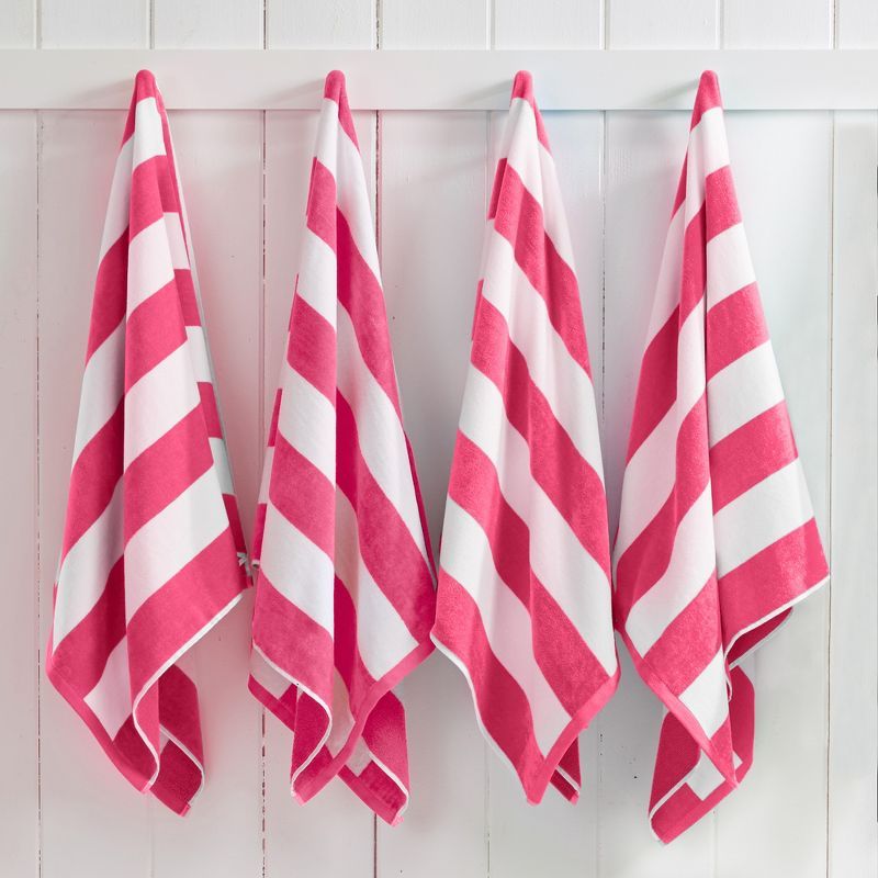 Bright Pink and White Cotton Cabana Beach Towels - 4 Pack