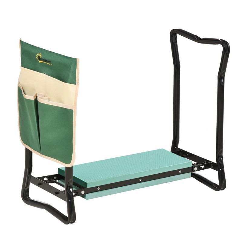 Green and Black Folding Garden Kneeler Seat with Tool Pouch