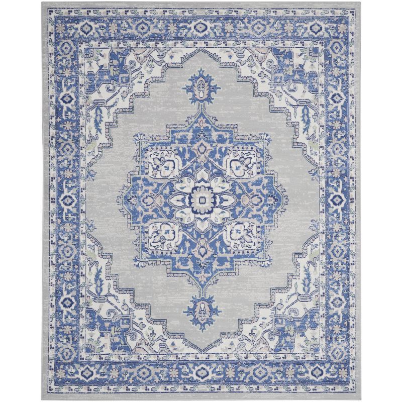 Bohemian Grey Blue Floral 8' x 10' Synthetic Area Rug