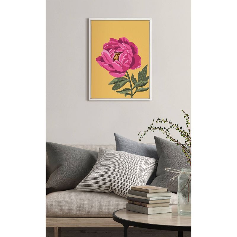 Bright Peony Yellow and Pink Canvas Print with White Frame