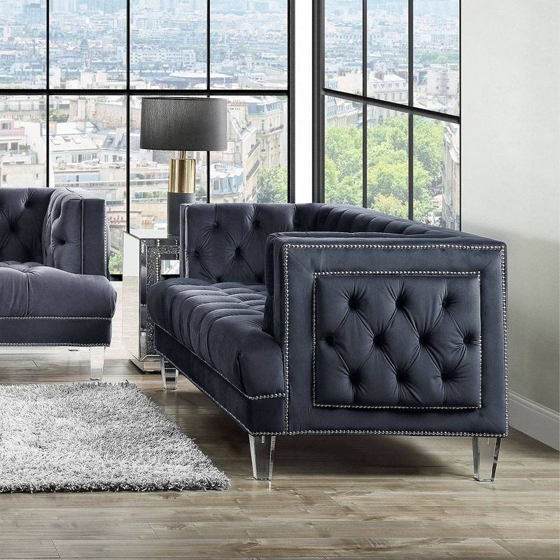 Ansario 64" Charcoal Velvet Tufted Sofa with Acrylic Legs