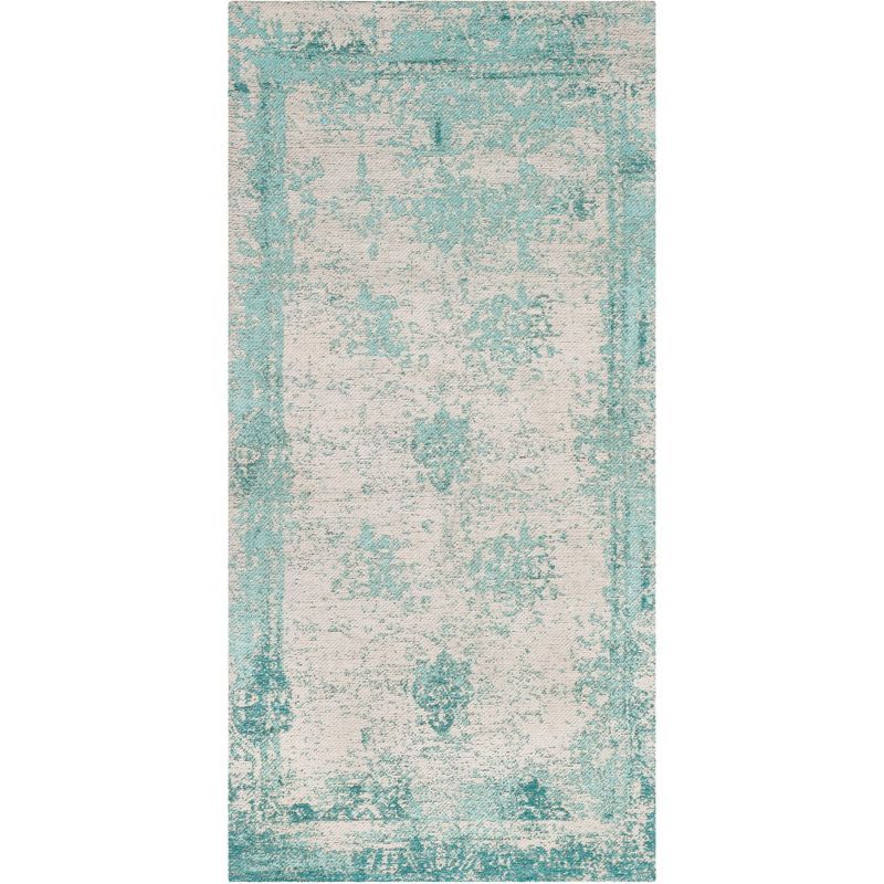 Turquoise and Beige Flat Woven Rectangular Area Rug