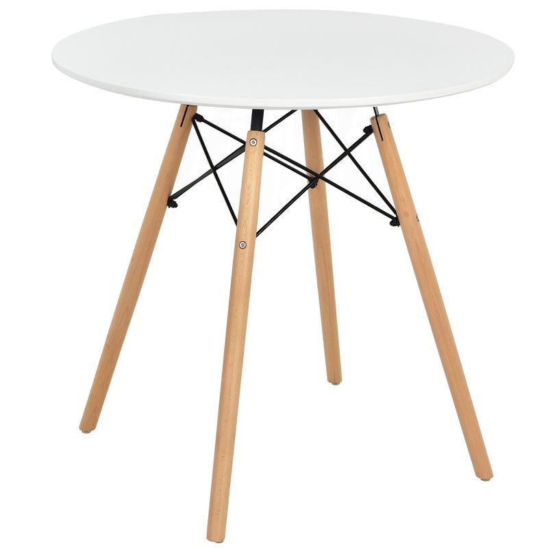 White Round Dining Table with Beech Wood Legs