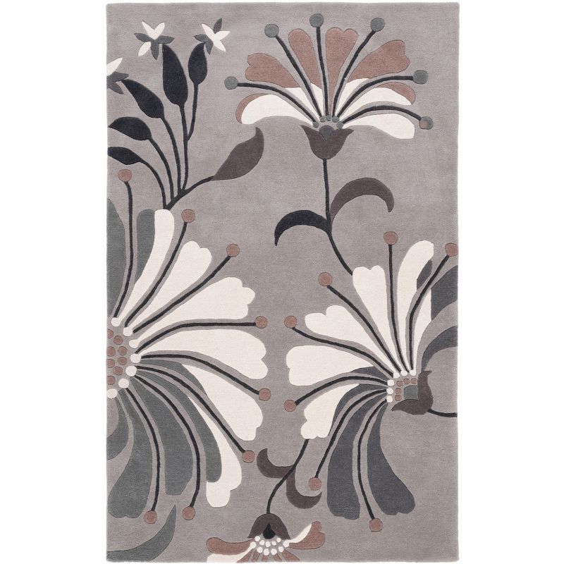 Grey and Ivory Floral Hand-Tufted Wool Area Rug