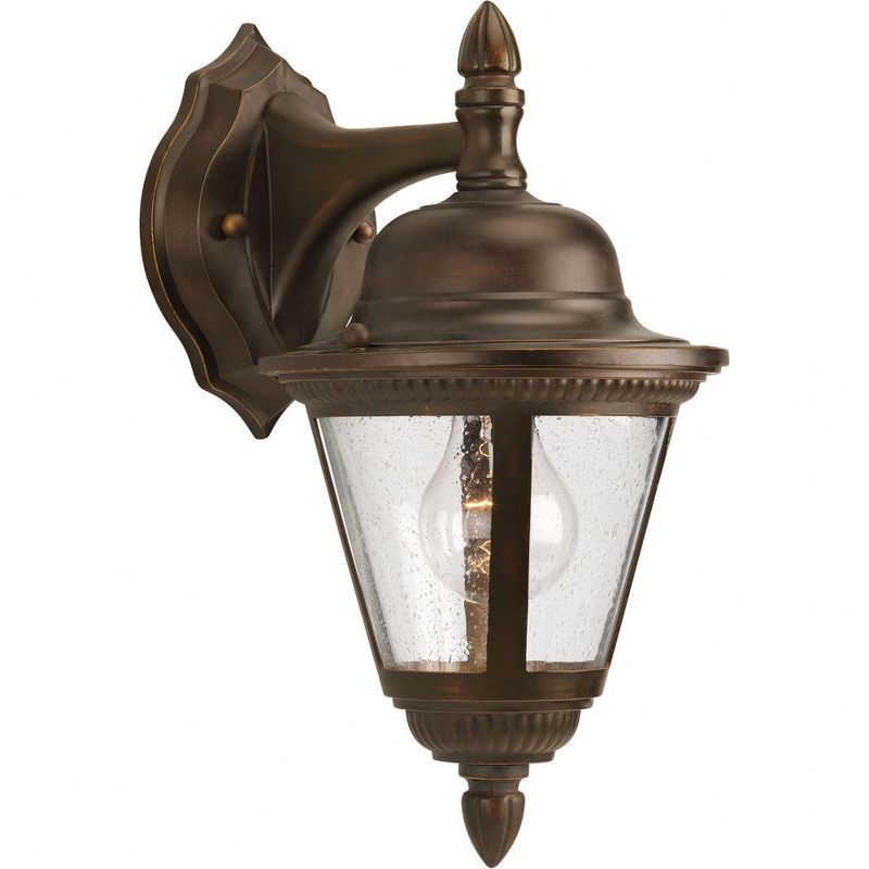 Progress Lighting Westport 1-Light Small Wall Lantern, Antique Bronze, Seeded Glass Shade