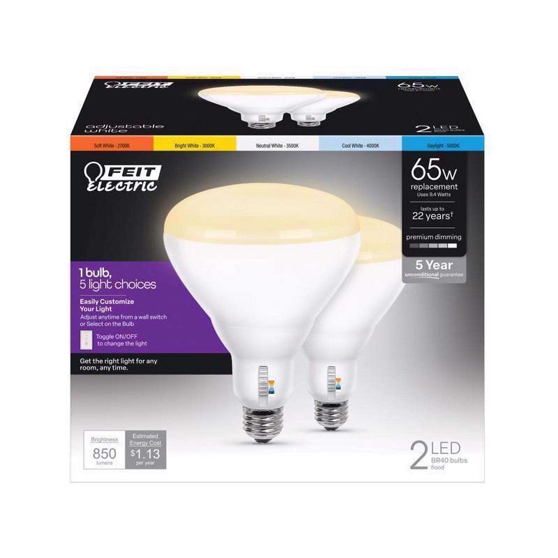 Feit 65W Equivalent Dimmable Multi-Color LED Floodlight Bulb 2-Pack