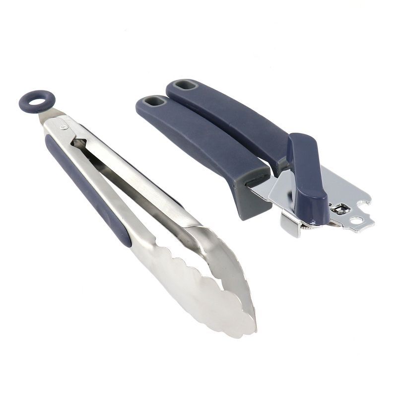 Navy Blue Stainless Steel Can Opener and Tongs Set