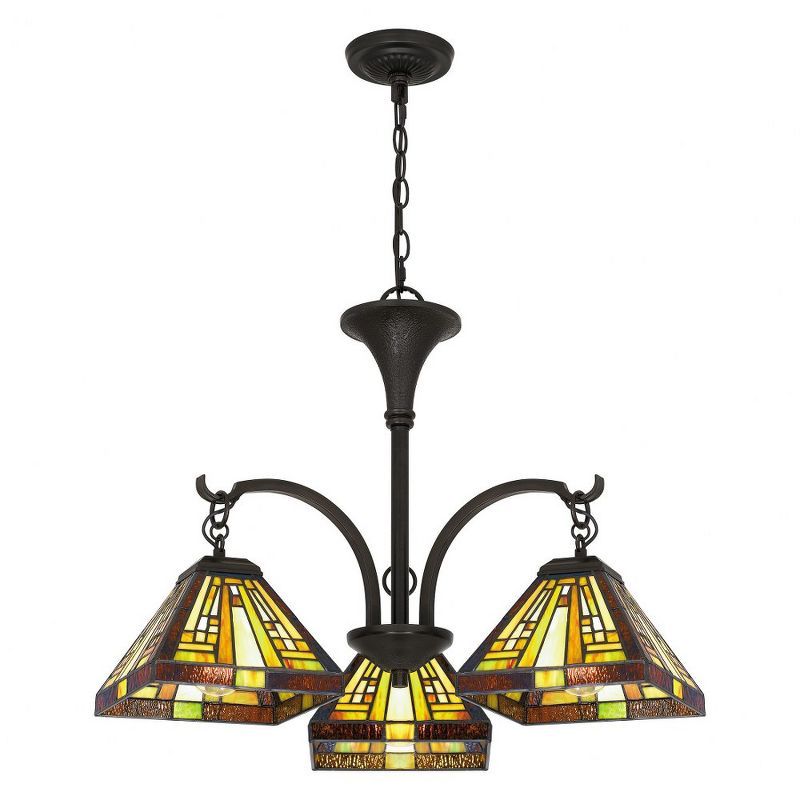 Elegant Mini Bronze Chandelier with Tiffany-Style Shades