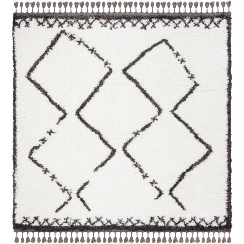 Gray and Cream Square Trellis Shag Area Rug