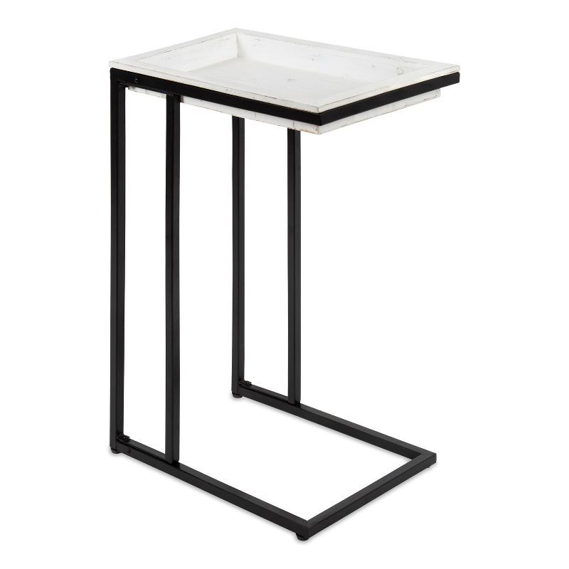 Lockridge Modern Industrial White Wood and Metal C-Table with Storage