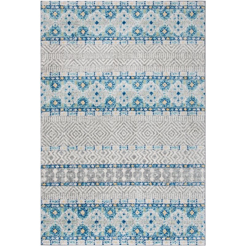 Hand-Knotted Grey and Turquoise Synthetic Rectangular Area Rug