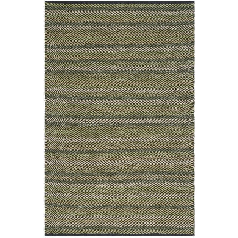 Green and Gray Striped Wool Cotton 4' x 6' Rug