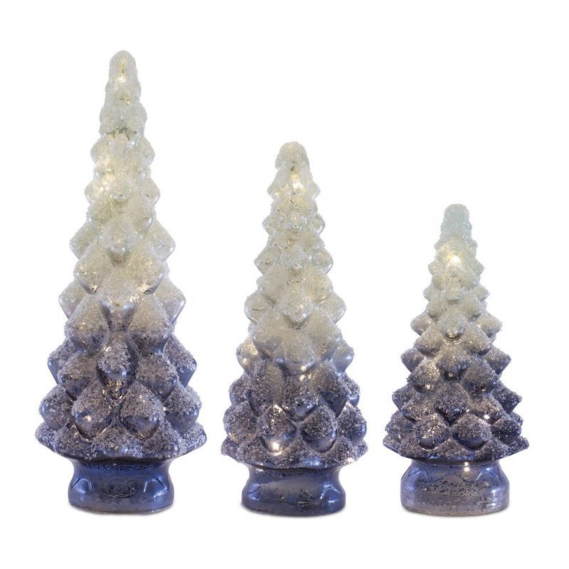 Frosted Ombre Glass Winter Tree Figurines Set