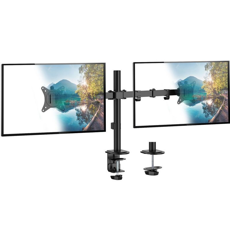 Black Full Motion Dual Monitor Desk Mount with C-Clamp