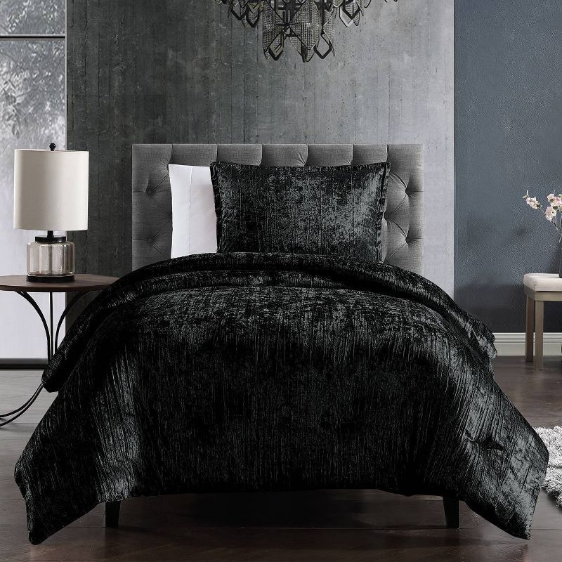 Twin Black Velvet 2-Piece Comforter Set