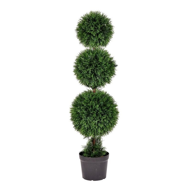 Elegant White Triple Ball Boxwood Topiary with Lights - 49" Outdoor Centerpiece