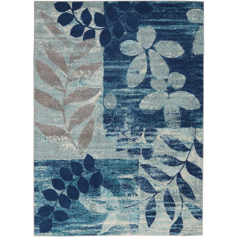 Serene Blossom Navy & Light Blue Viscose 6' x 9' Area Rug