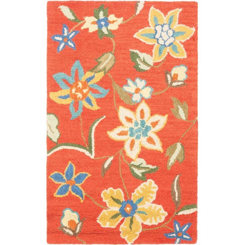 Handmade 3' x 5' Rust Floral Wool Area Rug