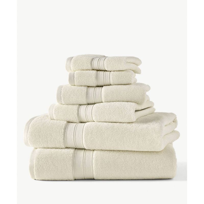 Ivory Cotton 6-Piece Bathroom Towel Set with Dobby Border